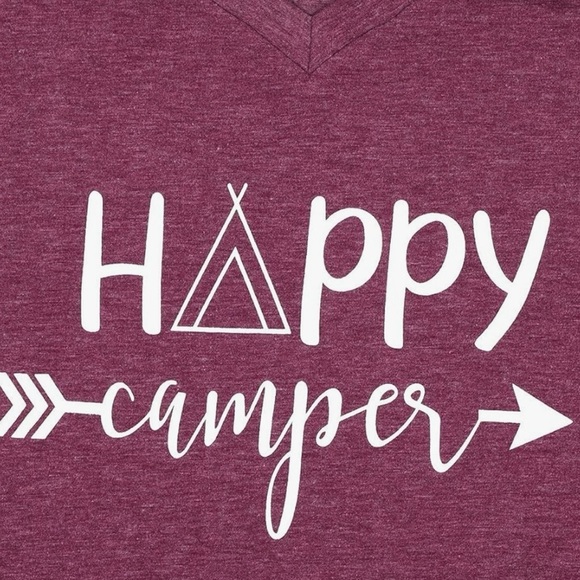 Maroon 'Happy Camper' V-Neck Tee - Picture 2 of 4